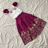 Magenta & White Colour Embroidered Girls Lehenga Set -VS3761