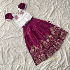 Magenta & White Colour Embroidered Girls Lehenga Set -VS3761