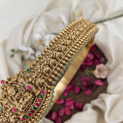 Vriksham Elegant Lakahmi With Elephant Design Hipbelt-Red Green-Green Bead-G19623