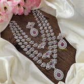 Vriksham Premium Bridal Maanga Style American Diamond 3 Layered Neckpiece-Pink-G16890