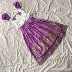 Lavender & White Colour Embroidered Girls Lehenga Set -VS3762