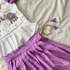 Lavender & White Colour Embroidered Girls Lehenga Set -VS3762