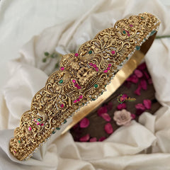 Vriksham Peacock Embossed Lakshmi Waist Ornament Bridal Hipbalt-Red Green-Green Bead-G19627