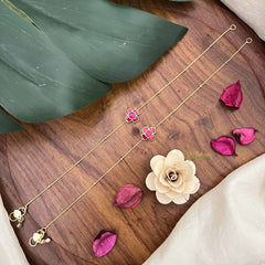 Vriksham Premium Floral Stone Pendant Anklets-Red-J3967