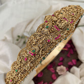 Vriksham Peacock Embossed Lakshmi Waist Ornament Bridal Hipbalt-Red Green-Green Bead-G19627