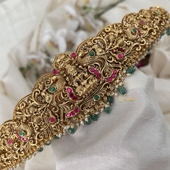 Vriksham Peacock Embossed Lakshmi Waist Ornament Bridal Hipbalt-Red Green-Green Bead-G19627