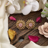 Vriksham AD Stone Floral Studs-Pastel Pink-G16641
