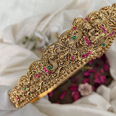 Vriksham Peacock Embossed Lakshmi Waist Ornament Bridal Hipbalt-Red Green-Gold Bead-G19630