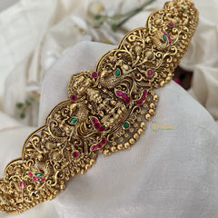 Vriksham Peacock Embossed Lakshmi Waist Ornament Bridal Hipbalt-Red Green-Gold Bead-G19630