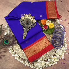 Purple with Red Border Pure Silk Saree - VS3981