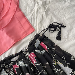 Black & Peach Colour Embroidered Girls Lehenga Set -VS3774