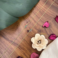 Vriksham Elegant Trio Stone Pendant Anklets -3 Stone Red Green-J3972