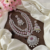 Vriksham Elegant American Diamond 3 Layered Neckpiece-Red-Pearl-G16887