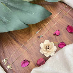 Vriksham Elegant Trio Stone Pendant Anklets -3 Stone Red Green-J3972