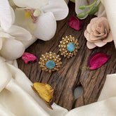Vriksham AD Stone Floral Studs-Sea Blue-G16642