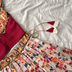 White & Maroon Indian Traditional Girls Lehenga Set-VS3767