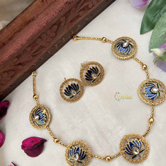 Vriksham Designer Blue Lotus Cham With Green Leaf Neckpiece-G20383