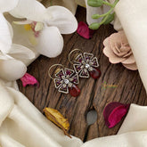 Vriksham Floral Victorian Diamond Studs-Red-G16675