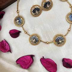 Vriksham Designer Blue Lotus Cham With Green Leaf Neckpiece-G20383