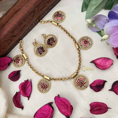 Vriksham Designer Magenta Lotus Cham With Magenta Leaf Neckpiece-G20384