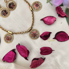 Vriksham Designer Magenta Lotus Cham With Magenta Leaf Neckpiece-G20384