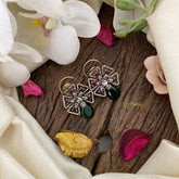 Vriksham Floral Victorian Diamond Studs-Red Green-G16674