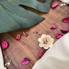 Vriksham Antique Precious Jadau Kundan Anklets -Lotus Red Green-J3983