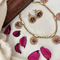 Vriksham Designer Magenta Lotus Cham With Magenta Leaf Neckpiece-G20384