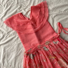 Peach Colour Embroidered Girls Lehenga Set -VS3773