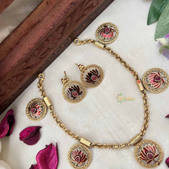 Vriksham Designer Magenta Lotus Cham With Magenta Leaf Neckpiece-G20384