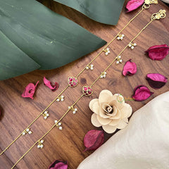 Vriksham Precious Jadau Kundan Pendant Anklets-Red-Tilak-Pearls-J3976