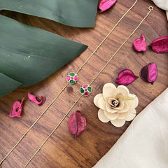 Vriksham Premium Stone Pendant Anklets-Red Green-J3968