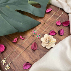 Vriksham Premium Stone Pendant Anklets-Red Green-J3968