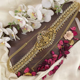 Vriksham Gold Look Alike AD Stone Lakshmi Floral Hip Chain-Gold Bead-G17645