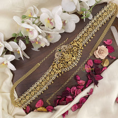 Vriksham Gold Look Alike AD Stone Lakshmi Floral Hip Chain-Gold Bead-G17645