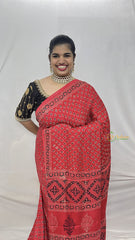 Vriksham Red Ajrakh Modal Silk Saree-VS4437