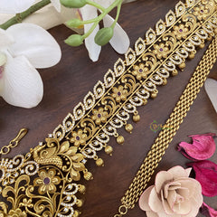 Vriksham Gold Look Alike AD Stone Lakshmi Floral Hip Chain-Gold Bead-G17645