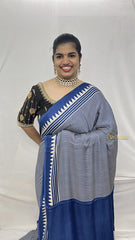 Vriksham Blue Striped Print Ajrakh Modal Silk Saree-VS4444