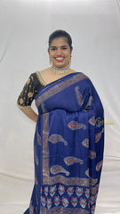 Vriksham Navy Blue Ajrakh Modal Silk Saree-VS4438