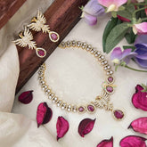 Vriksham Crystal Shine Peacock With Pear Style AD Stone Neckpiece-Red-G20401