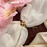 Vriksham Floral Jadau Kundan Finger Ring Red Green stone petals and a white stone in the center-J3677