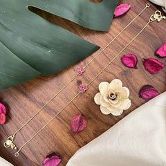 Vriksham Trio Leaf Style Jadau Kundan Anklets-Red-J3986