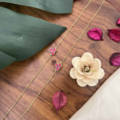 Vriksham Trio Leaf Style Jadau Kundan Anklets-Red-J3986