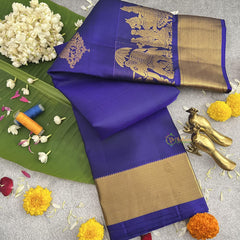 Bridal Navy Blue Pure Silk Saree - VS3996