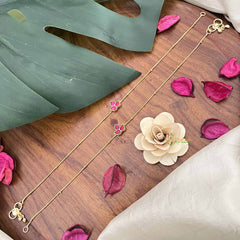 Vriksham Trio Leaf Style Jadau Kundan Anklets-Red-J3986