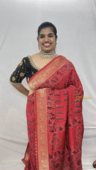 Vriksham Red Ajrakh Dola Silk Saree-VS4368