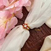 Vriksham Elegant Floral Jadau Kundan Finger Ring-Red & White-J3675