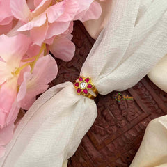Vriksham Elegant Floral Jadau Kundan Finger Ring-Red & White-J3675