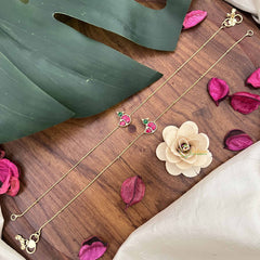 Vriksham Precious Bird Red Green Stone Pendant Anklets-J3963