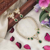 Vriksham Crystal Shine Peacock With Pear Style AD Stone Neckpiece-Green-G20402